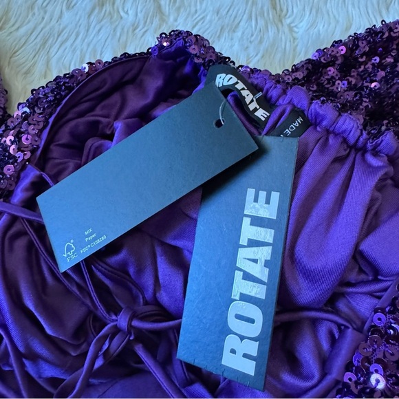 NWT Rotate Purple Magic Sequins Puff Sleeve Dress - Size 6 - Picture 7 of 10